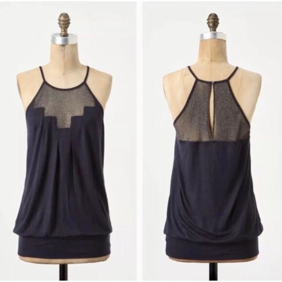 Deletta Anthropologie navy blue staggered gleam top - Picture 1 of 8